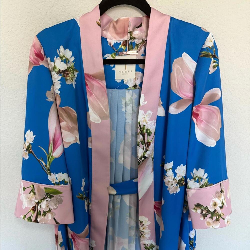 TED BAKER LONDON Harmony Pleat Back Kimono Jacket Blue and Pink Floral Small - Picture 5 of 13